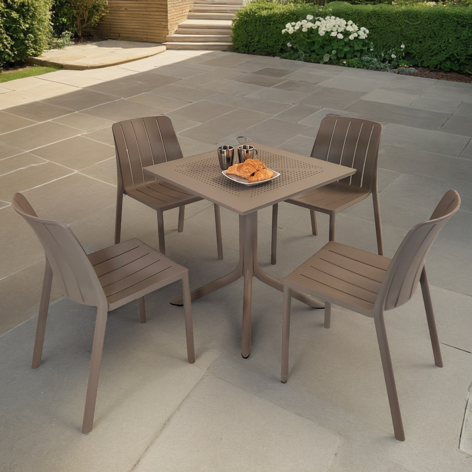 Nardi Clip 70cm Garden Table With 4 Tiberina Bistrot Chair Set in Turtle Dove