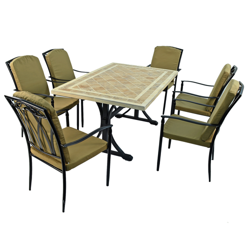 Byron Manor Hampton Garden Stone Rectangular Table with 6 Ascot Chairs Set