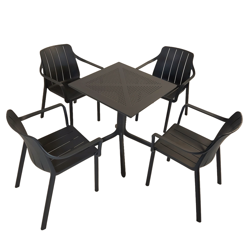 Nardi Clip 70cm Garden Table With 4 Tiberina Armchair Set in Anthracite