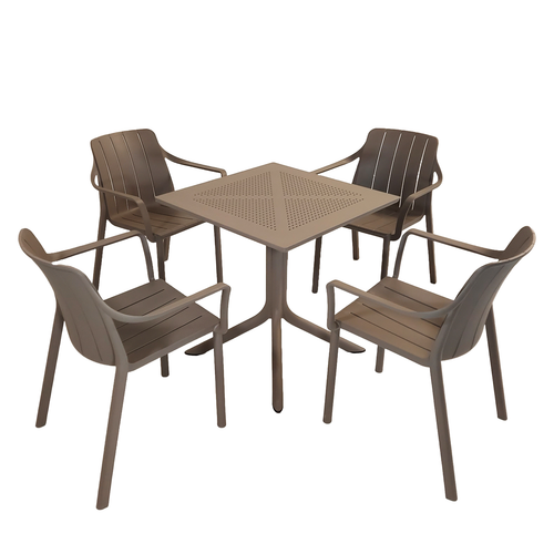 Nardi Clip 70cm Garden Table With 4 Tiberina Armchair Set in Turtle Dove