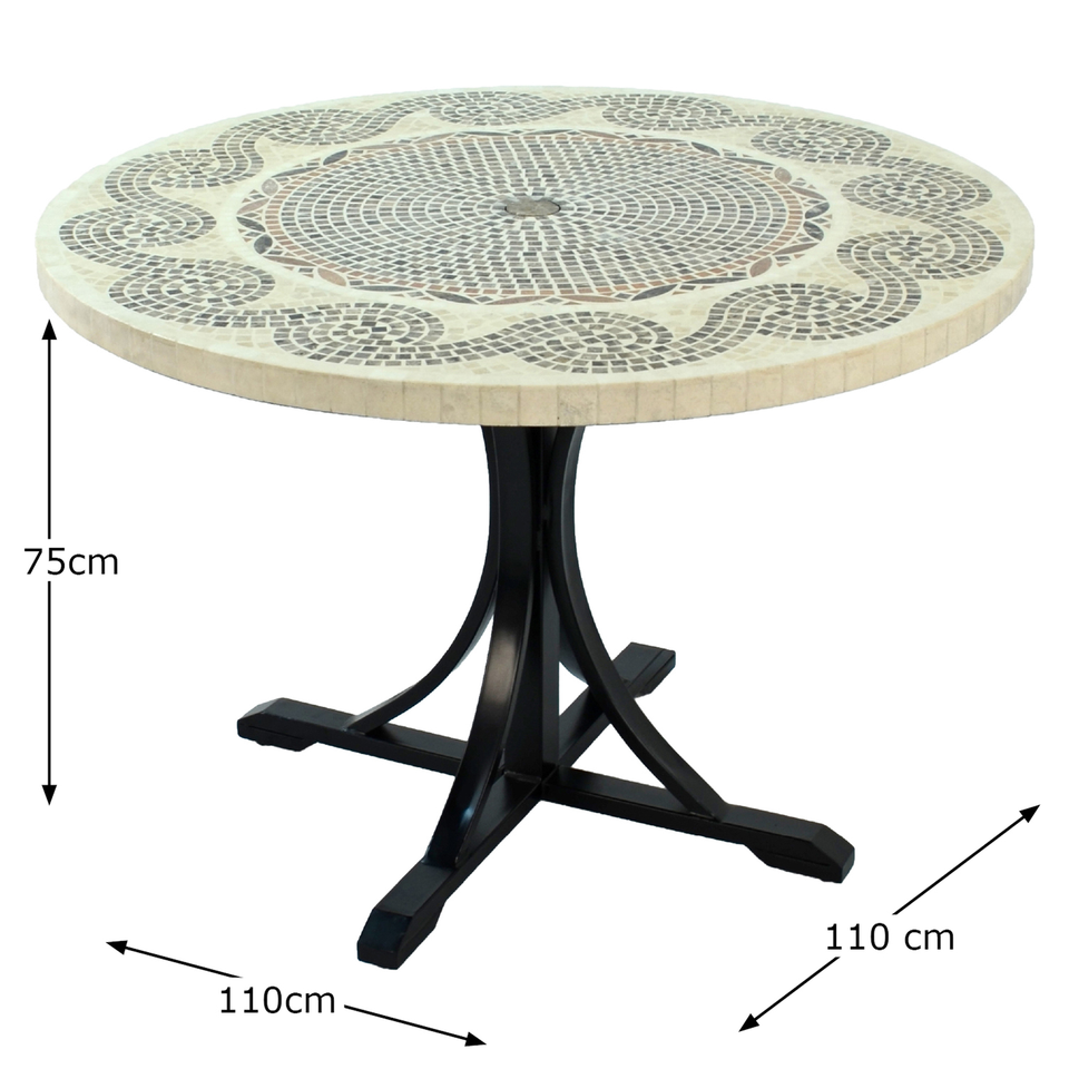 Byron Manor Avignon Mosaic Stone Garden Dining Table With 4 Stockholm Black Chairs