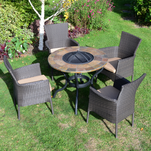 Byron Manor Bayfield Firepit Garden Patio Table with 4 Stockholm Brown Chairs Set