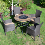 Byron Manor Bayfield Firepit Garden Patio Table with 4 Stockholm Brown Chairs Set