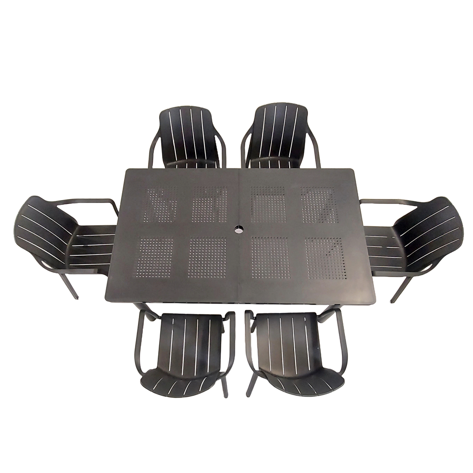 Nardi Libeccio Garden Dining Table With 6 Tiberina Armchair Set in Anthracite
