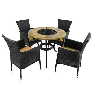Byron Manor Bayfield Firepit Garden Patio Table with 4 Stockholm Black Chairs Set