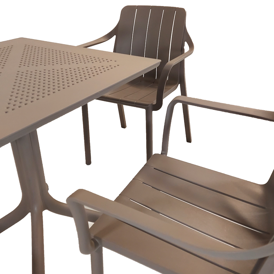 Nardi Clip 70cm Garden Table With 4 Tiberina Armchair Set in Turtle Dove