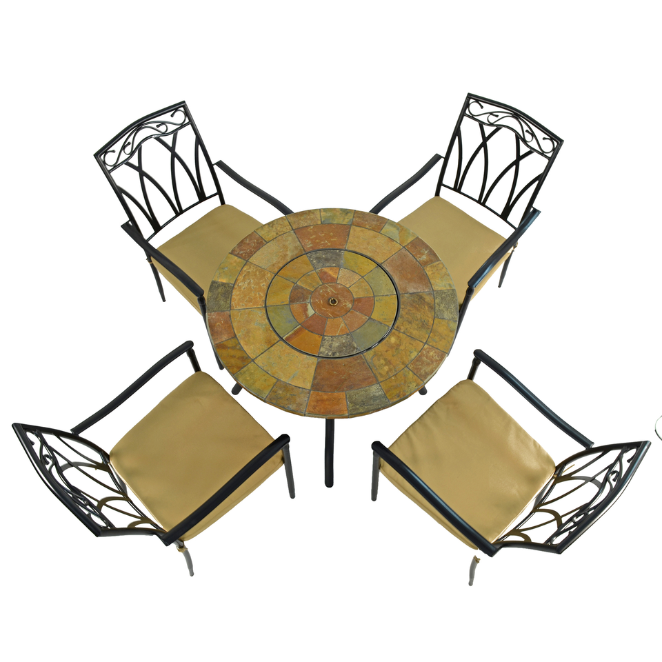 Byron Manor Bayfield Firepit Garden Patio Table with 4 Ascot Chairs Set