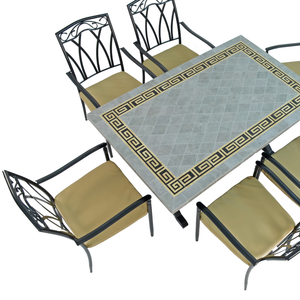 Byron Manor Burlington Mosaic Stone Garden Dining Table with 6 Ascot Chairs