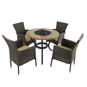 Byron Manor Bayfield Firepit Garden Patio Table with 4 Stockholm Brown Chairs Set