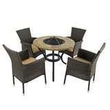 Byron Manor Bayfield Firepit Garden Patio Table with 4 Stockholm Brown Chairs Set