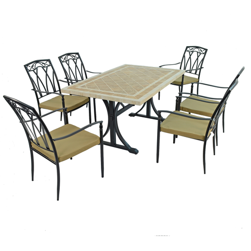 Byron Manor Hampton Stone Garden Dining Table with 6 Ascot Chairs