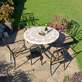 Byron Manor Avignon Stone Mosaic Garden Dining Table with 4 Ascot Chairs