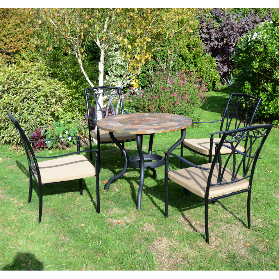 Byron Manor Bayfield Firepit Garden Patio Table with 4 Ascot Chairs Set