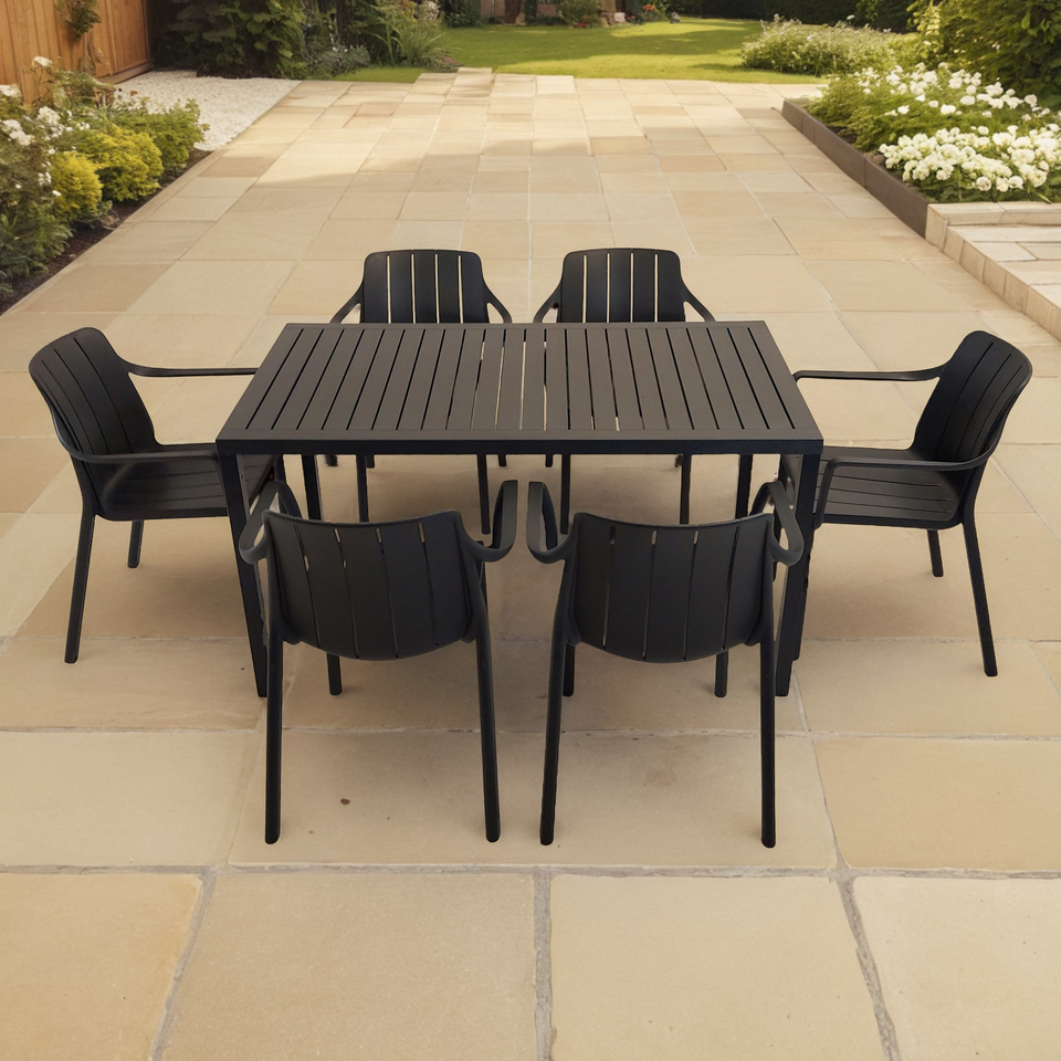Nardi Cube Garden Dining Table With 6 Tiberina Armchair Set in Anthracite
