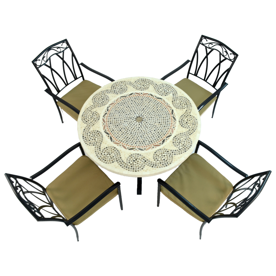 Byron Manor Avignon Stone Mosaic Garden Dining Table with 4 Ascot Chairs