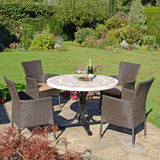 Byron Manor Avignon Mosaic Stone Garden Dining Table With 4 Stockholm Brown Chairs