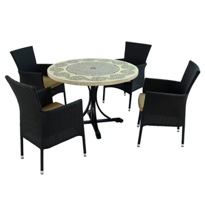 Byron Manor Avignon Mosaic Stone Garden Dining Table With 4 Stockholm Black Chairs