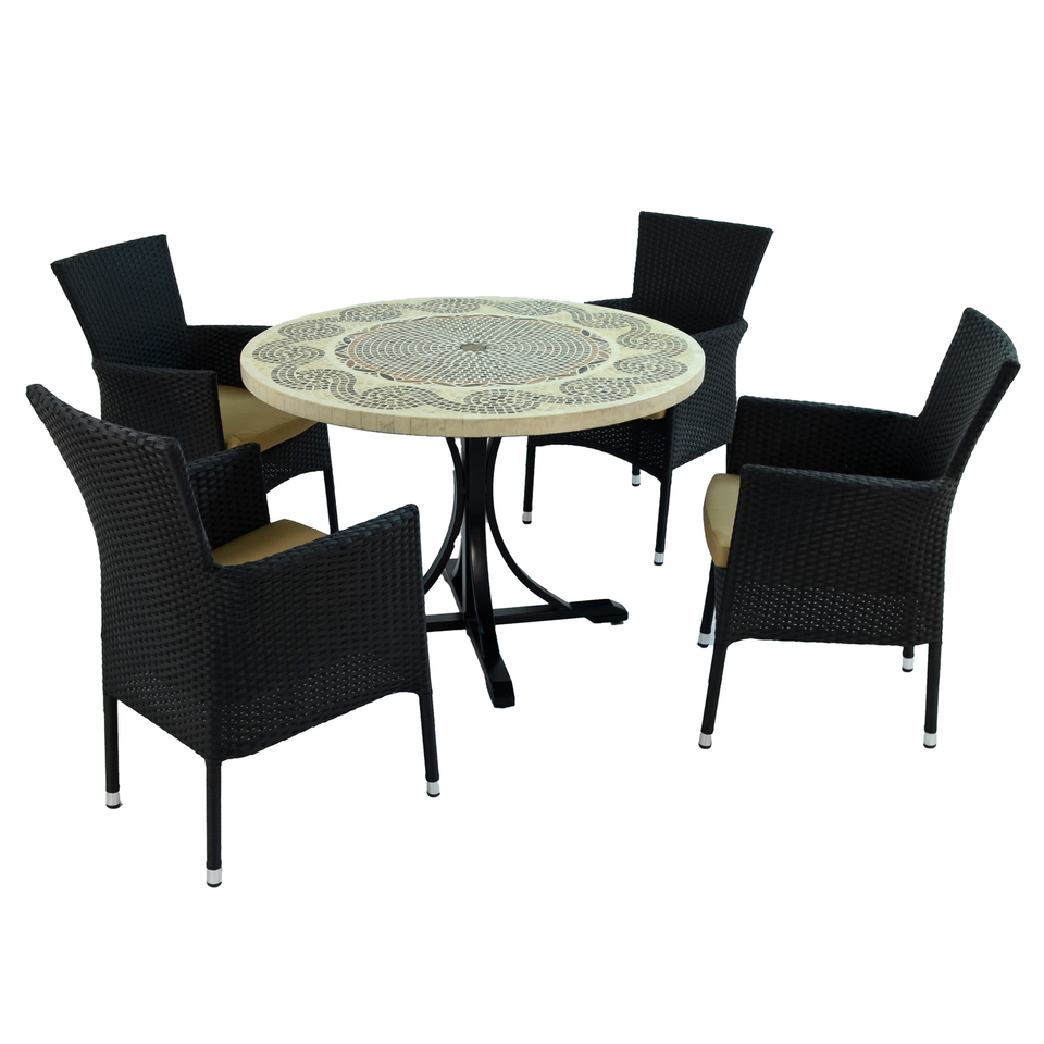 Byron Manor Avignon Mosaic Stone Garden Dining Table With 4 Stockholm Black Chairs