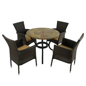 Byron Manor Bayfield Firepit Garden Patio Table with 4 Stockholm Brown Chairs Set