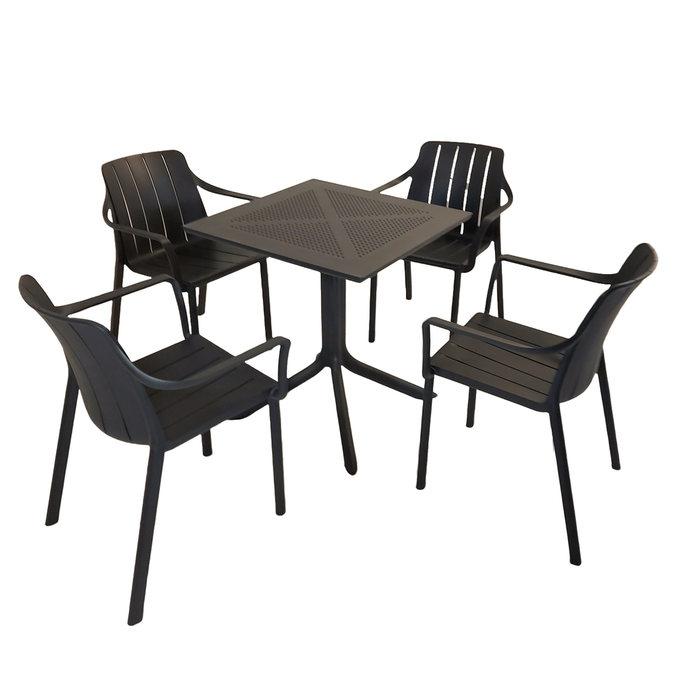 Nardi Clip 70cm Garden Table With 4 Tiberina Armchair Set in Anthracite