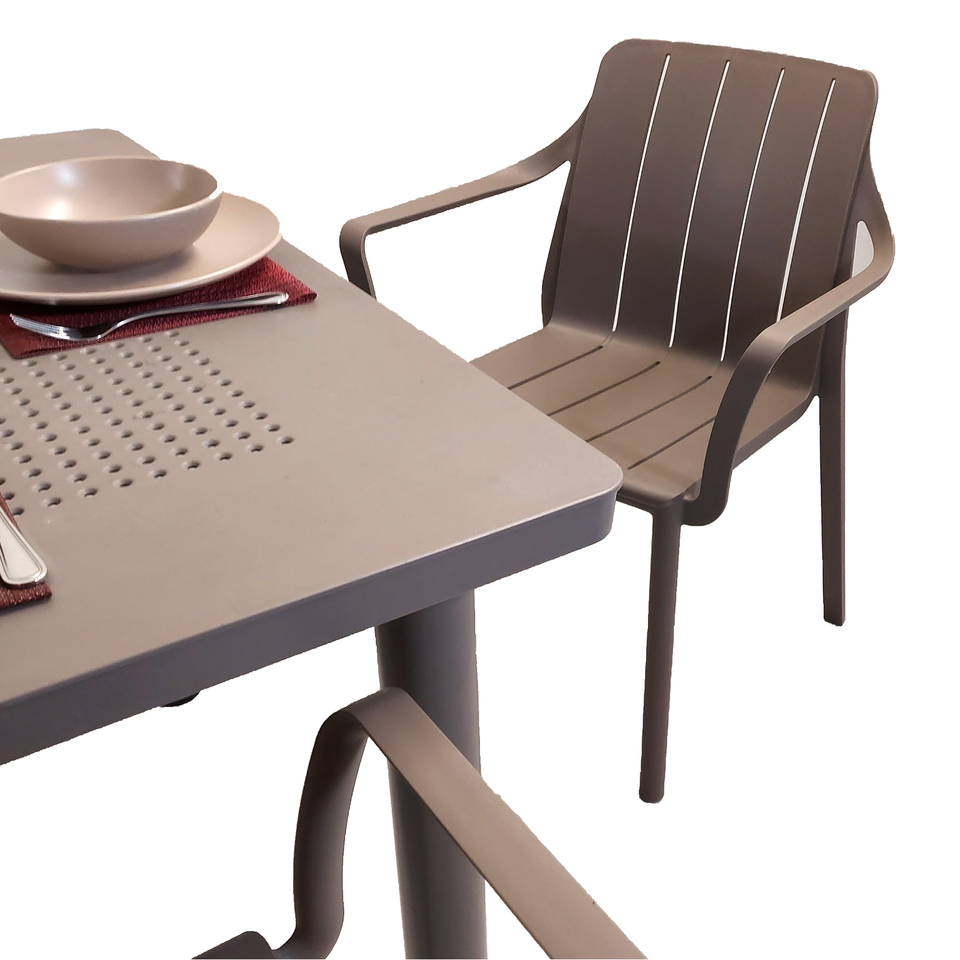 Nardi Libeccio Garden Dining  Table With 6 Tiberina Armchair Set in Turtle Dove