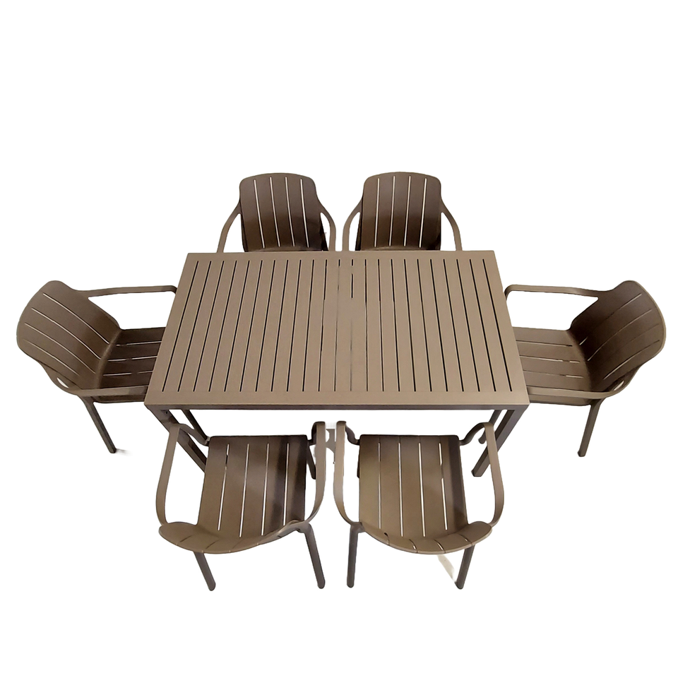 Nardi Cube Garden Dining Table With 6 Tiberina Armchair Set in Turtle Dove