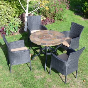 Byron Manor Bayfield Firepit Garden Patio Table with 4 Stockholm Black Chairs Set