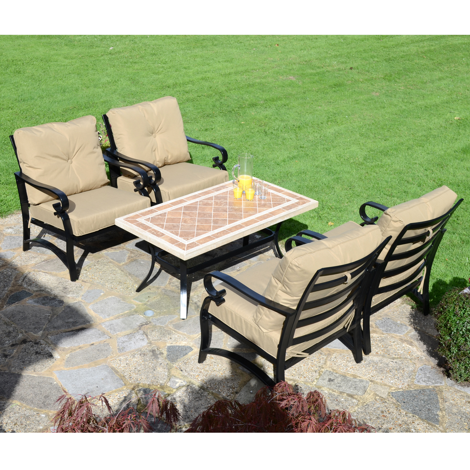 Byron Manor Hampton Garden Stone Rectangular Coffee Table with 4 Windsor Lounge Chair Set