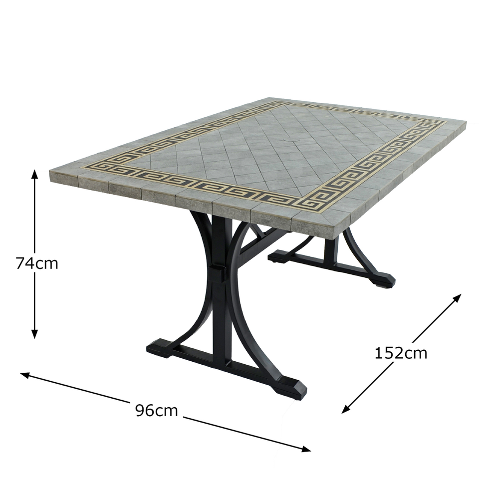 Byron Manor Burlington Mosaic Stone Garden Dining Table with 6 Ascot Chairs