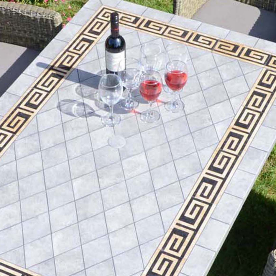 Byron Manor Burlington Mosaic Stone Garden Dining Table with 6 Ascot Chairs