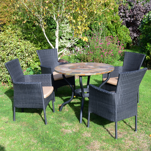 Byron Manor Bayfield Firepit Garden Patio Table with 4 Stockholm Black Chairs Set