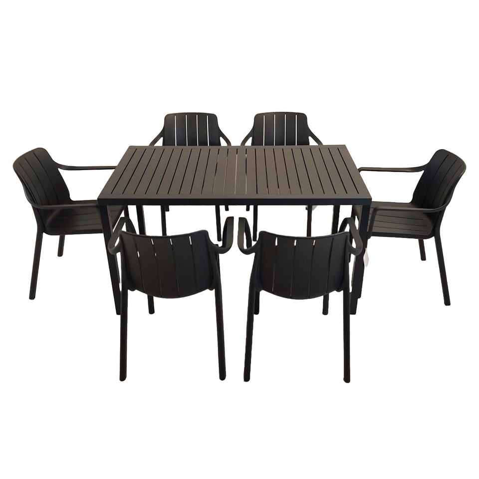 Nardi Cube Garden Dining Table With 6 Tiberina Armchair Set in Anthracite