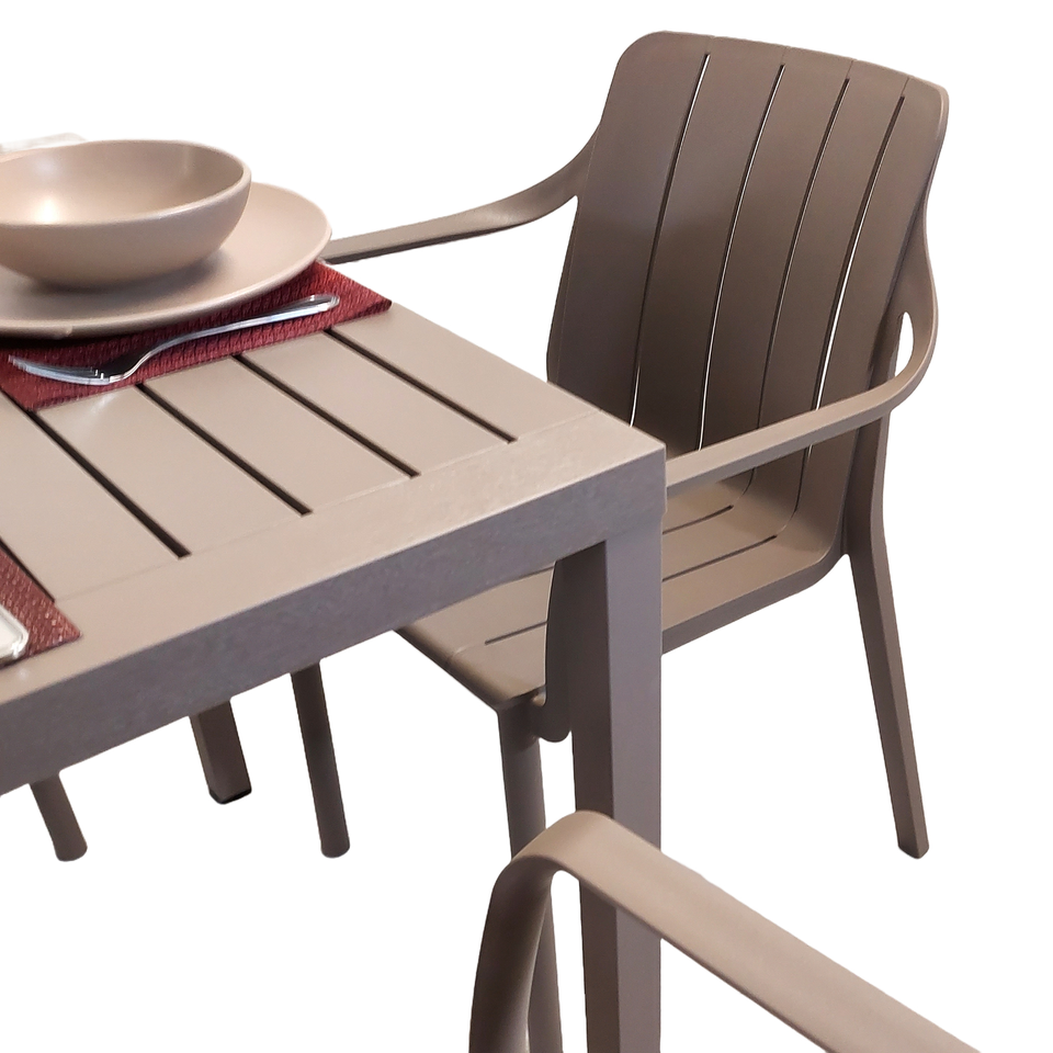 Nardi Cube Garden Dining Table With 6 Tiberina Armchair Set in Turtle Dove