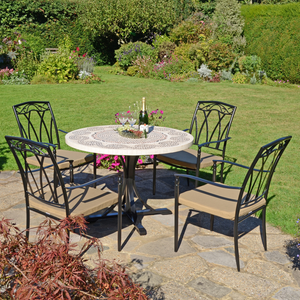 Byron Manor Avignon Stone Mosaic Garden Dining Table with 4 Ascot Chairs