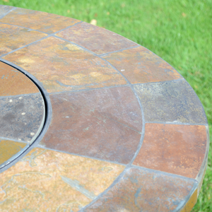 Byron Manor Bayfield Firepit Garden Patio Table with 4 Stockholm Black Chairs Set