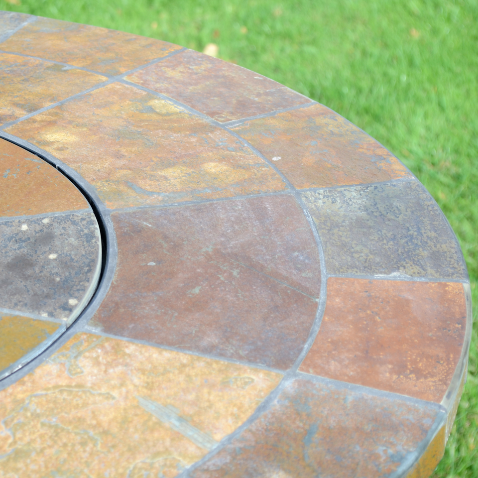 Byron Manor Bayfield Firepit Garden Patio Table with 4 Stockholm Black Chairs Set