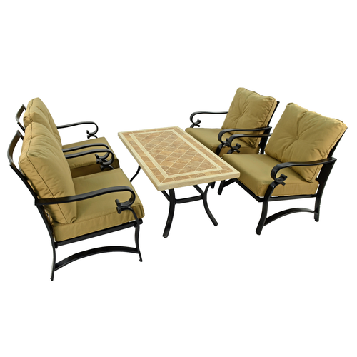 Byron Manor Hampton Garden Stone Rectangular Coffee Table with 4 Windsor Lounge Chair Set