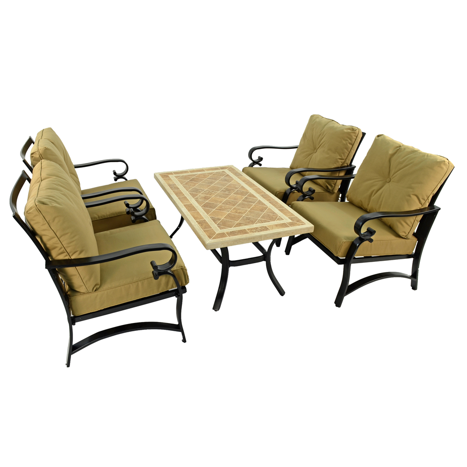 Byron Manor Hampton Garden Stone Rectangular Coffee Table with 4 Windsor Lounge Chair Set