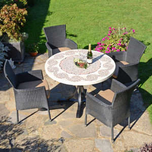 Byron Manor Avignon Mosaic Stone Garden Dining Table With 4 Stockholm Black Chairs