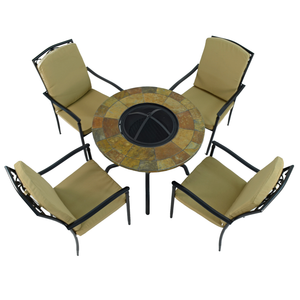 Byron Manor Bayfield Firepit Garden Patio Table with 4 Ascot Deluxe Chairs Set