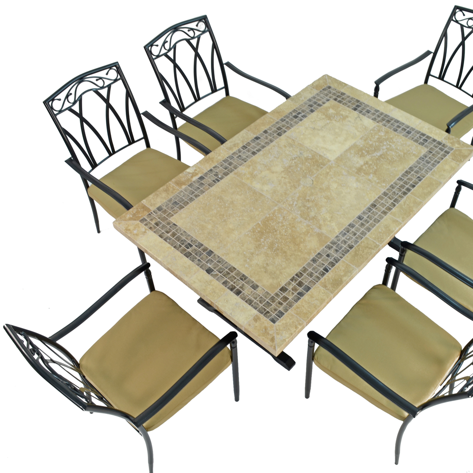 Byron Manor Charleston Stone Garden Dining Table with 6 Ascot Chairs