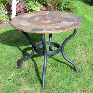 Byron Manor Bayfield Firepit Garden Patio Table with 4 Stockholm Black Chairs Set