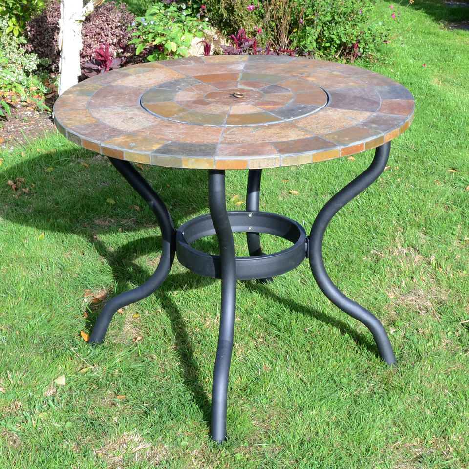 Byron Manor Bayfield Firepit Garden Patio Table with 4 Stockholm Black Chairs Set
