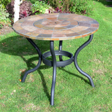 Byron Manor Bayfield Firepit Garden Patio Table with 4 Stockholm Black Chairs Set