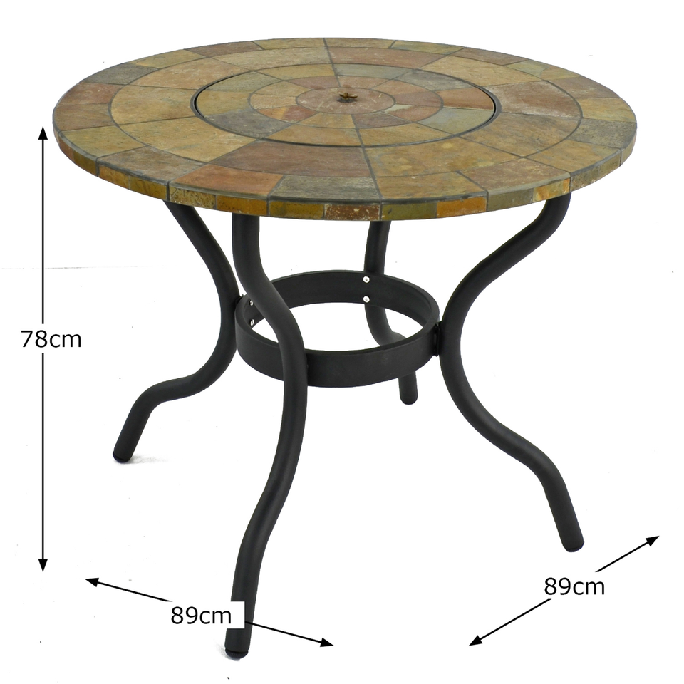 Byron Manor Bayfield Firepit Garden Patio Table with 4 Stockholm Black Chairs Set