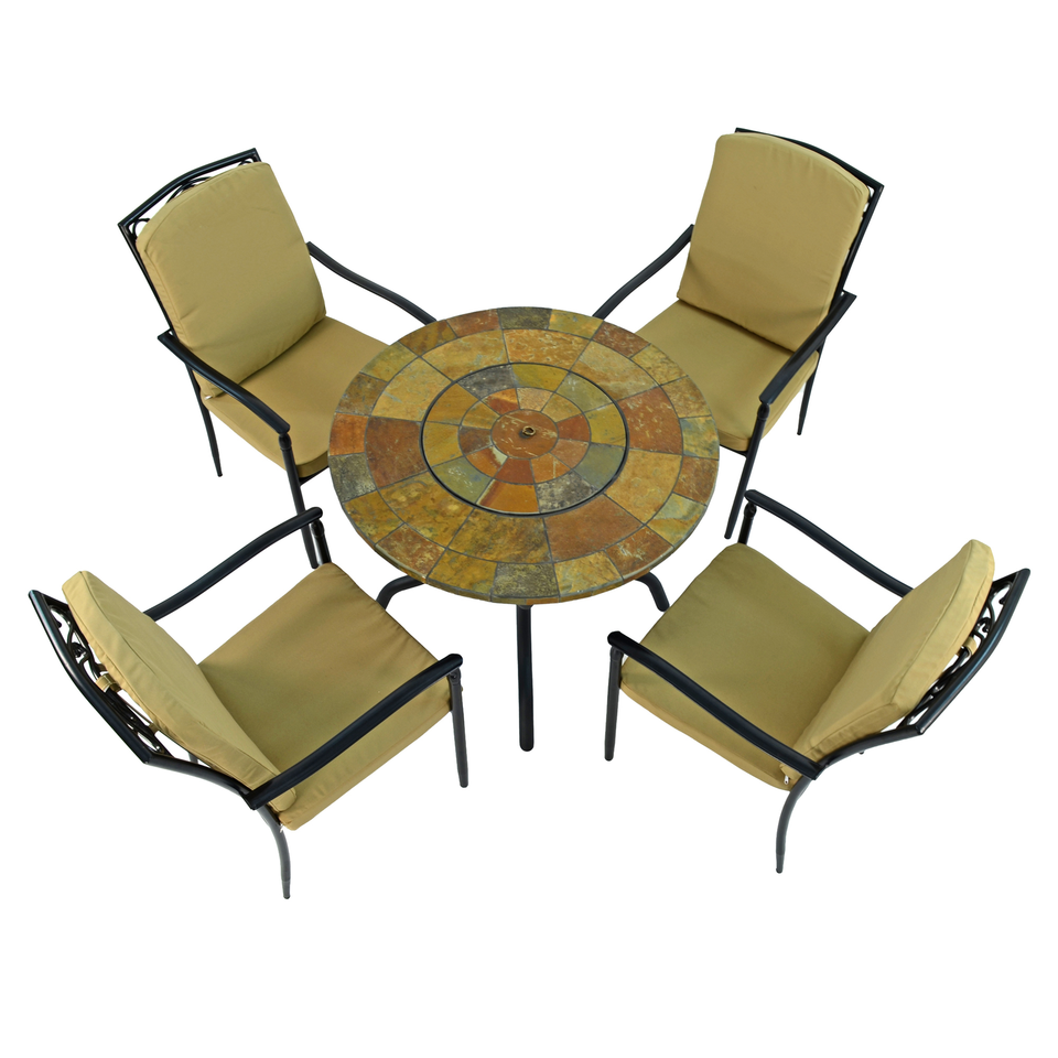 Byron Manor Bayfield Firepit Garden Patio Table with 4 Ascot Deluxe Chairs Set