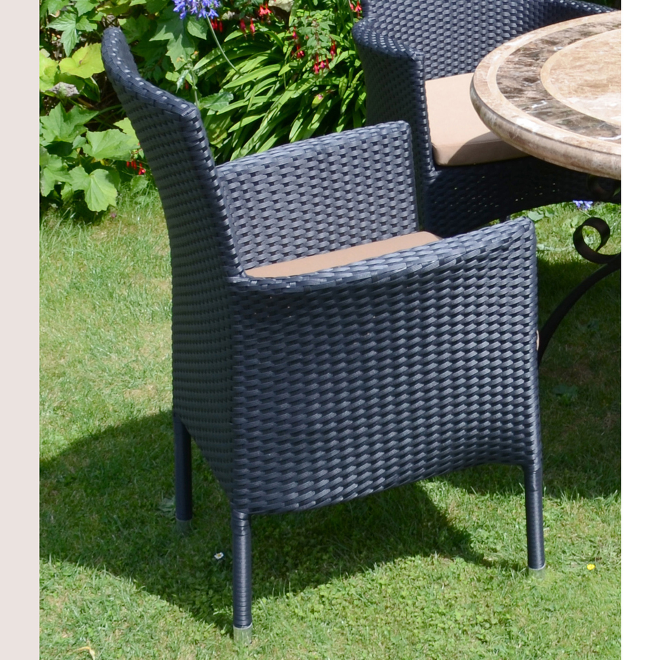 Byron Manor Bayfield Firepit Garden Patio Table with 4 Stockholm Black Chairs Set
