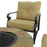 Byron Manor Bayfield Firepit Garden Coffee Table with 4 Windsor Deluxe Lounge Chair Set