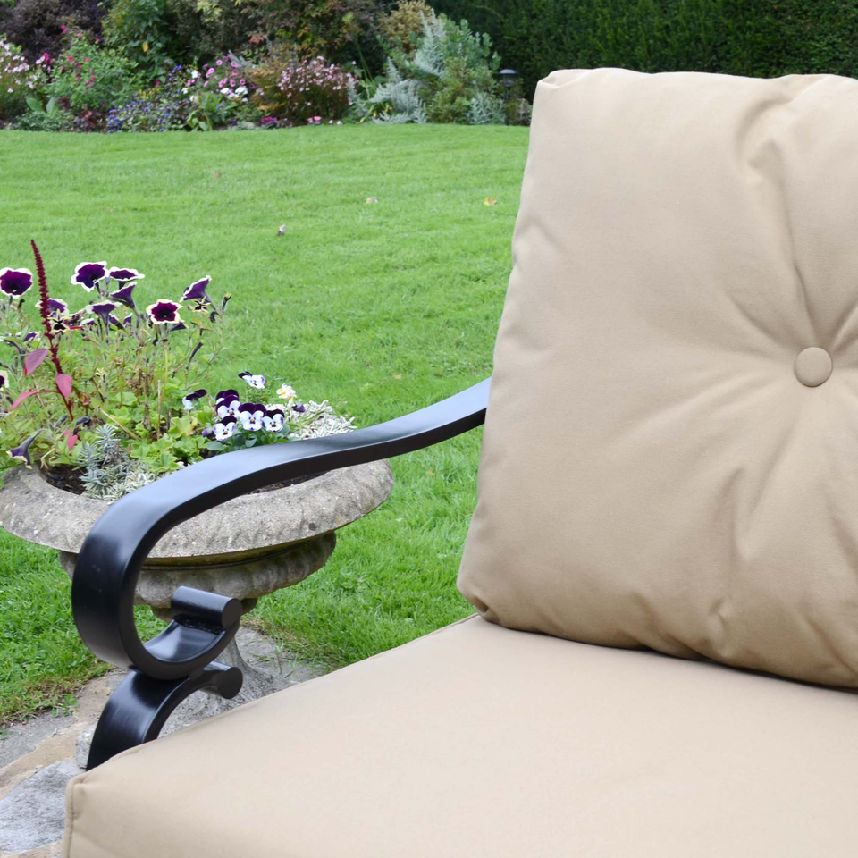 Byron Manor Bayfield Firepit Garden Coffee Table with 4 Windsor Deluxe Lounge Chair Set