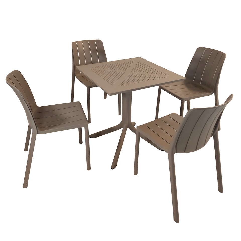 Nardi Clip 70cm Garden Table With 4 Tiberina Bistrot Chair Set in Turtle Dove